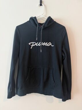 Puma Black Hoodie with White Script Logo